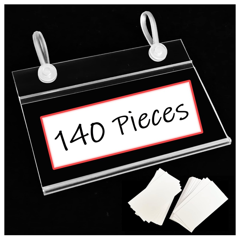 140pc Clear Plastic Wire Shelf Label Holders Retail Sign Clip Hooks Set New